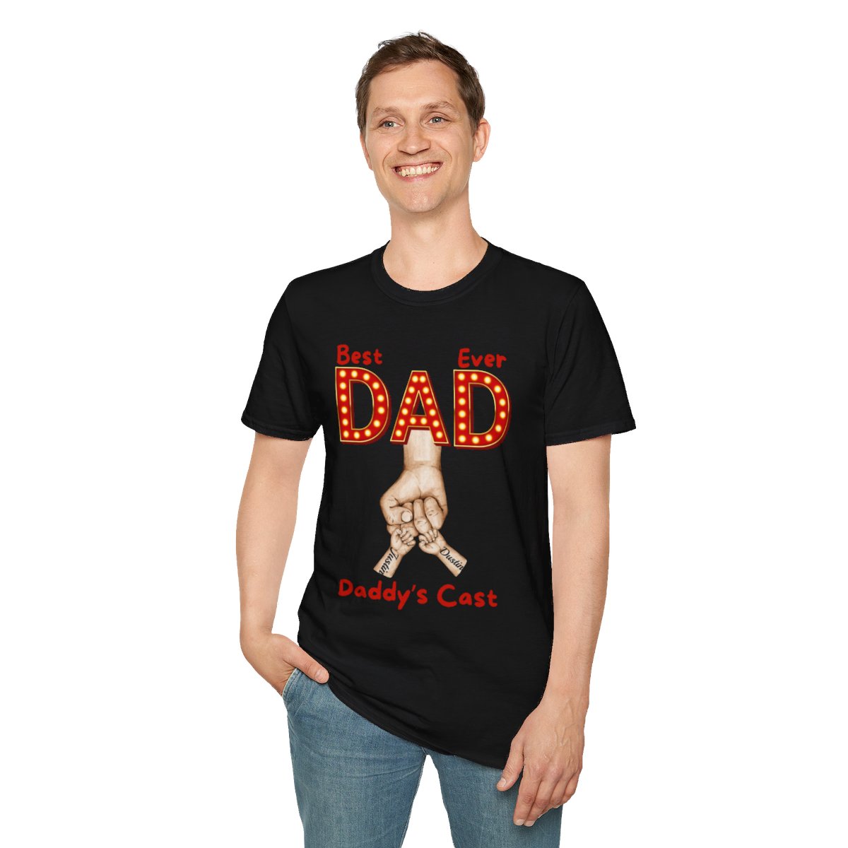 Personalized Best Dad "In Lights" Ever with Cast/Children's Names - Softstyle T-Shirt