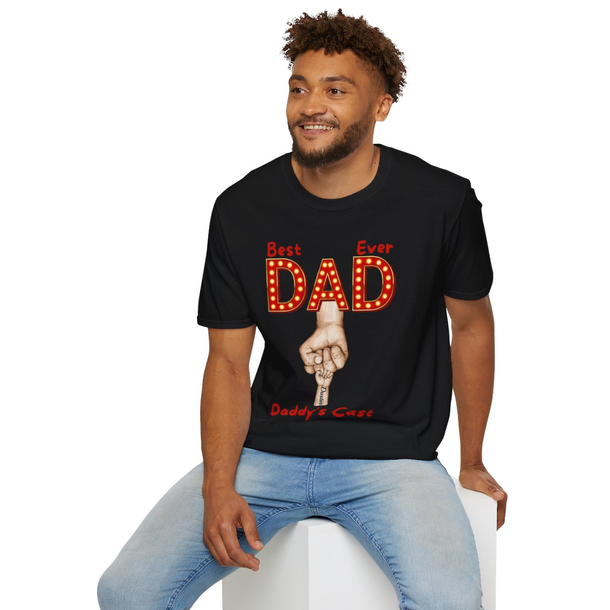 Personalized Best Dad "In Lights" Ever with Cast/Children's Names - Softstyle T-Shirt