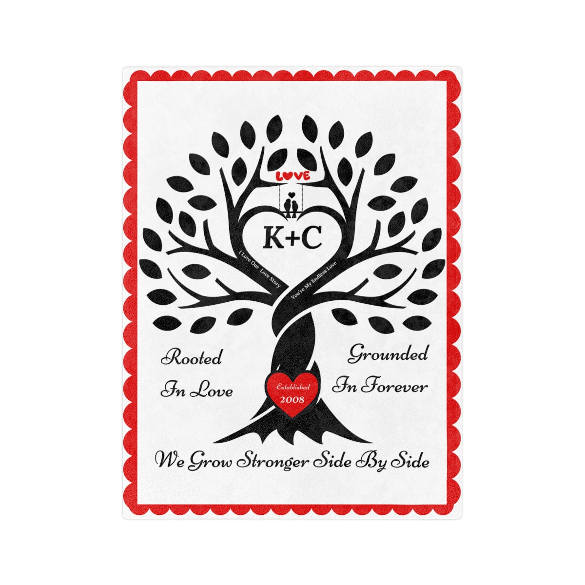 Couple's Love Birds “Rooted in Love” PERSONALIZED Initials & Established Year Blanket