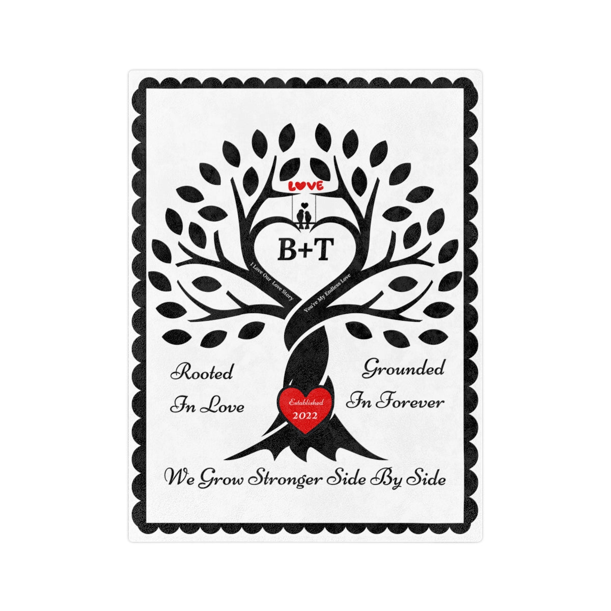 Couple's Love Birds “Rooted in Love” PERSONALIZED Initials & Established Year Blanket