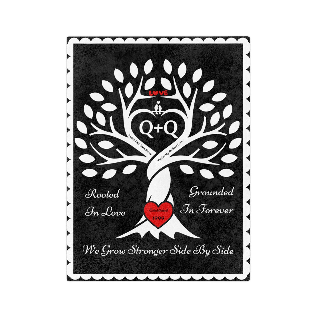Couple's Love Birds “Rooted in Love” PERSONALIZED Initials & Established Year Blanket