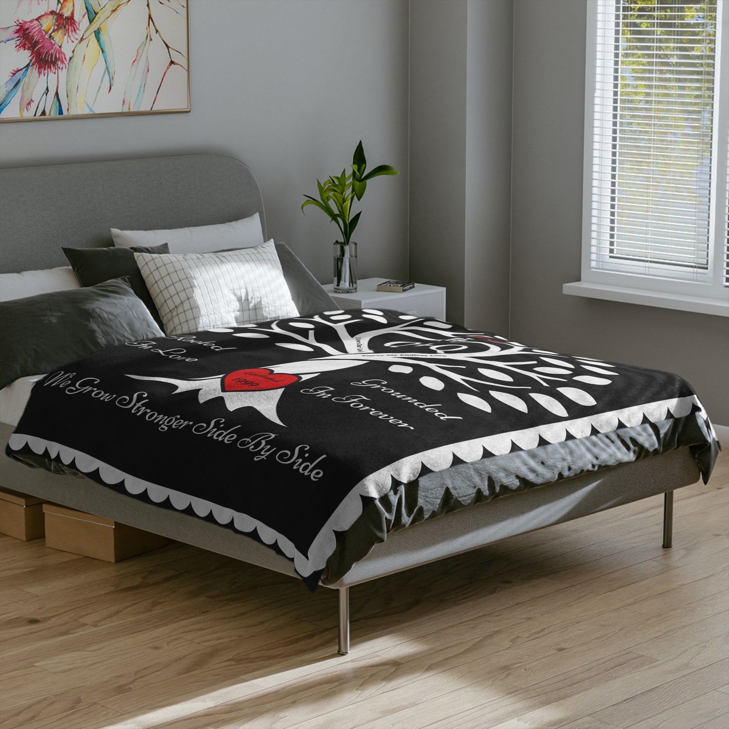 Couple's Love Birds “Rooted in Love” PERSONALIZED Initials & Established Year Blanket