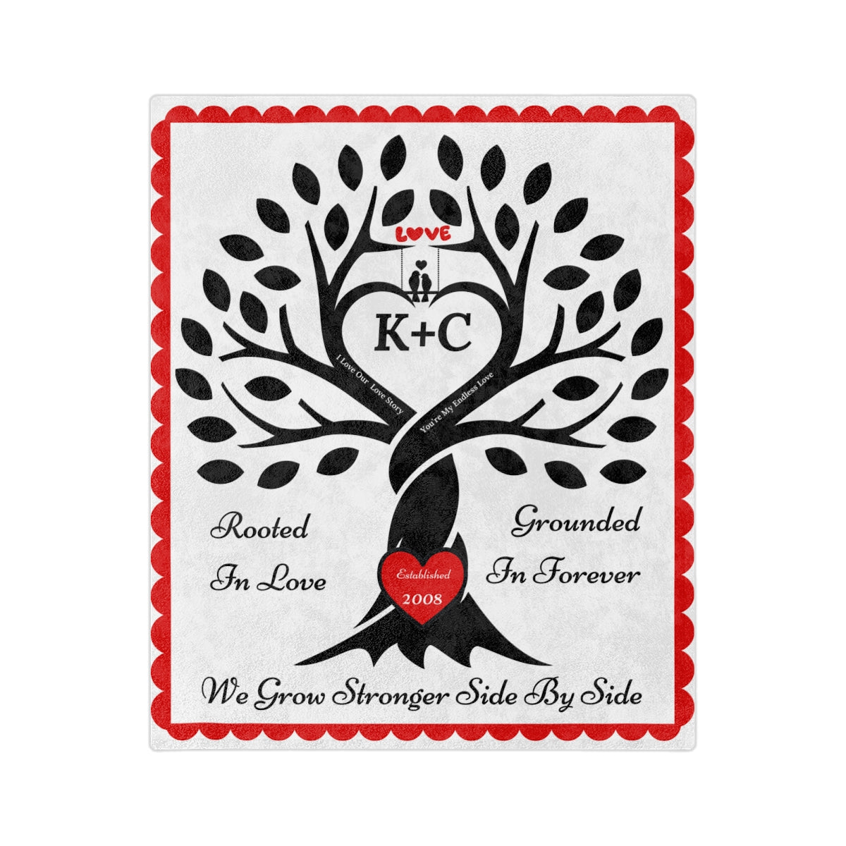 Couple's Love Birds “Rooted in Love” PERSONALIZED Initials & Established Year Blanket