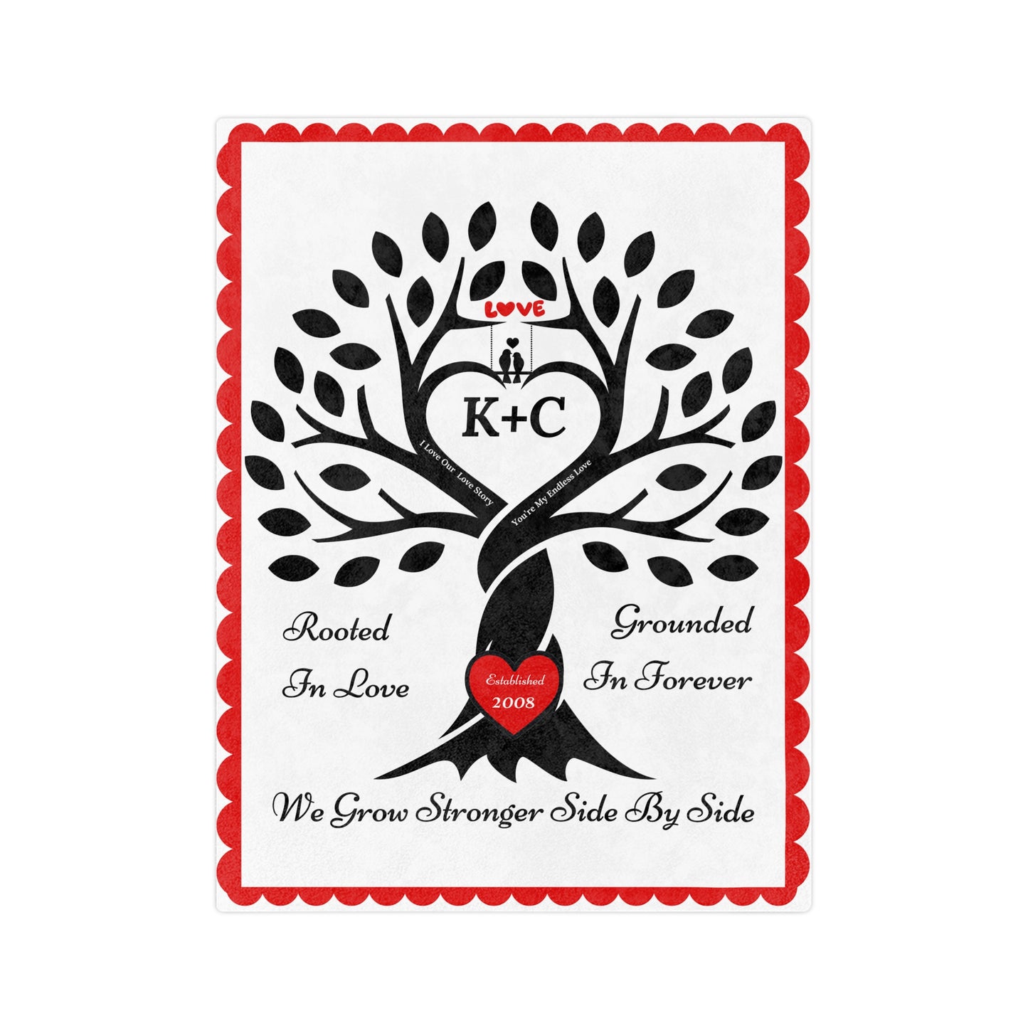 Couple's Love Birds “Rooted in Love” PERSONALIZED Initials & Established Year Blanket