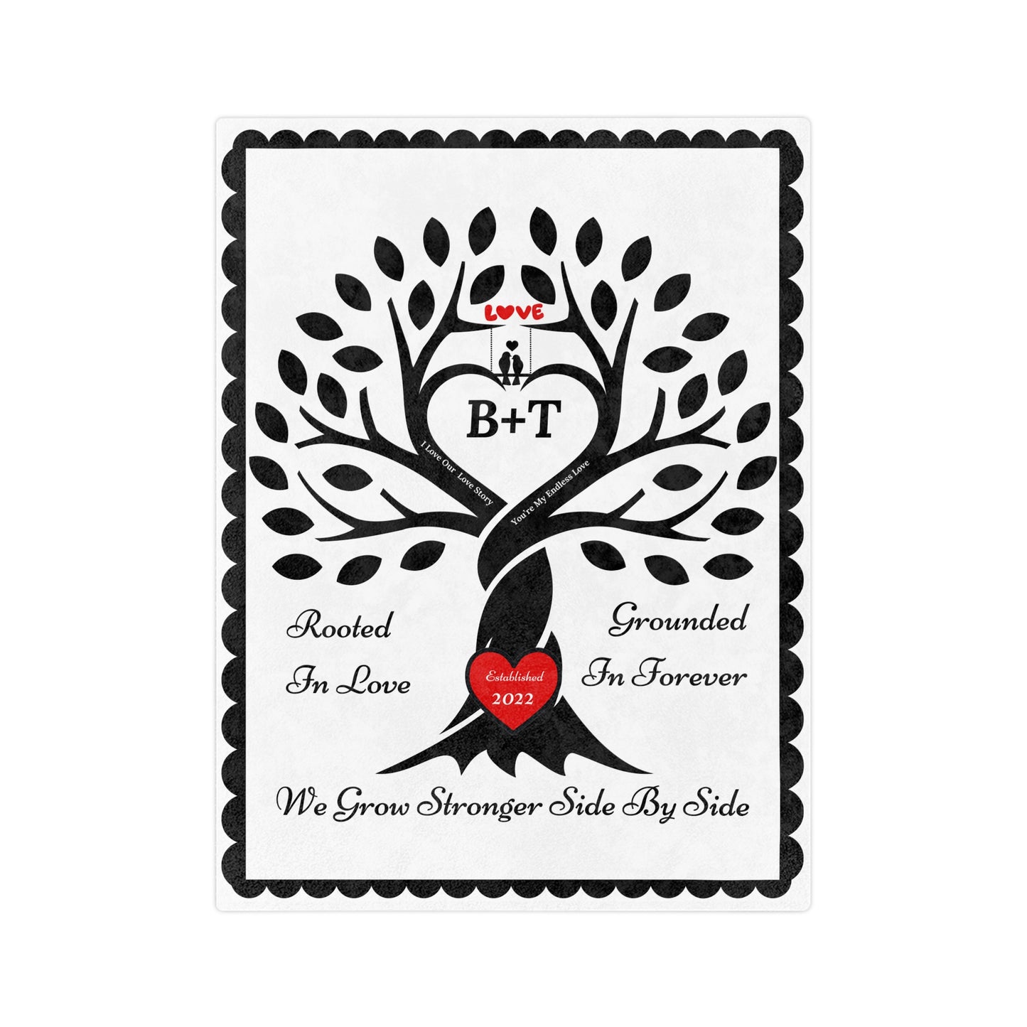 Couple's Love Birds “Rooted in Love” PERSONALIZED Initials & Established Year Blanket