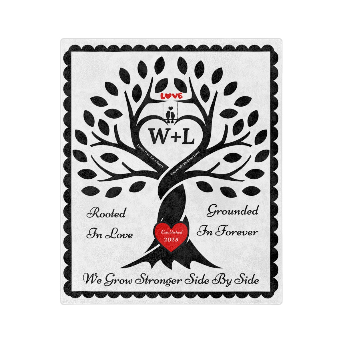 Couple's Love Birds “Rooted in Love” PERSONALIZED Initials & Established Year Blanket