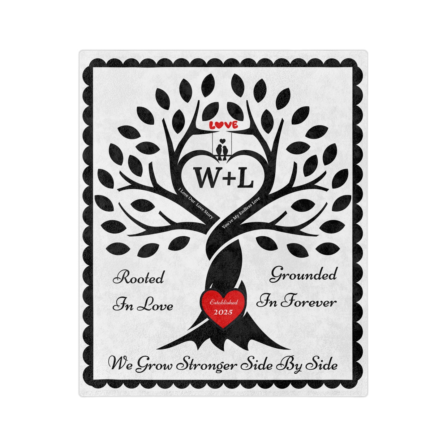 Couple's Love Birds “Rooted in Love” PERSONALIZED Initials & Established Year Blanket
