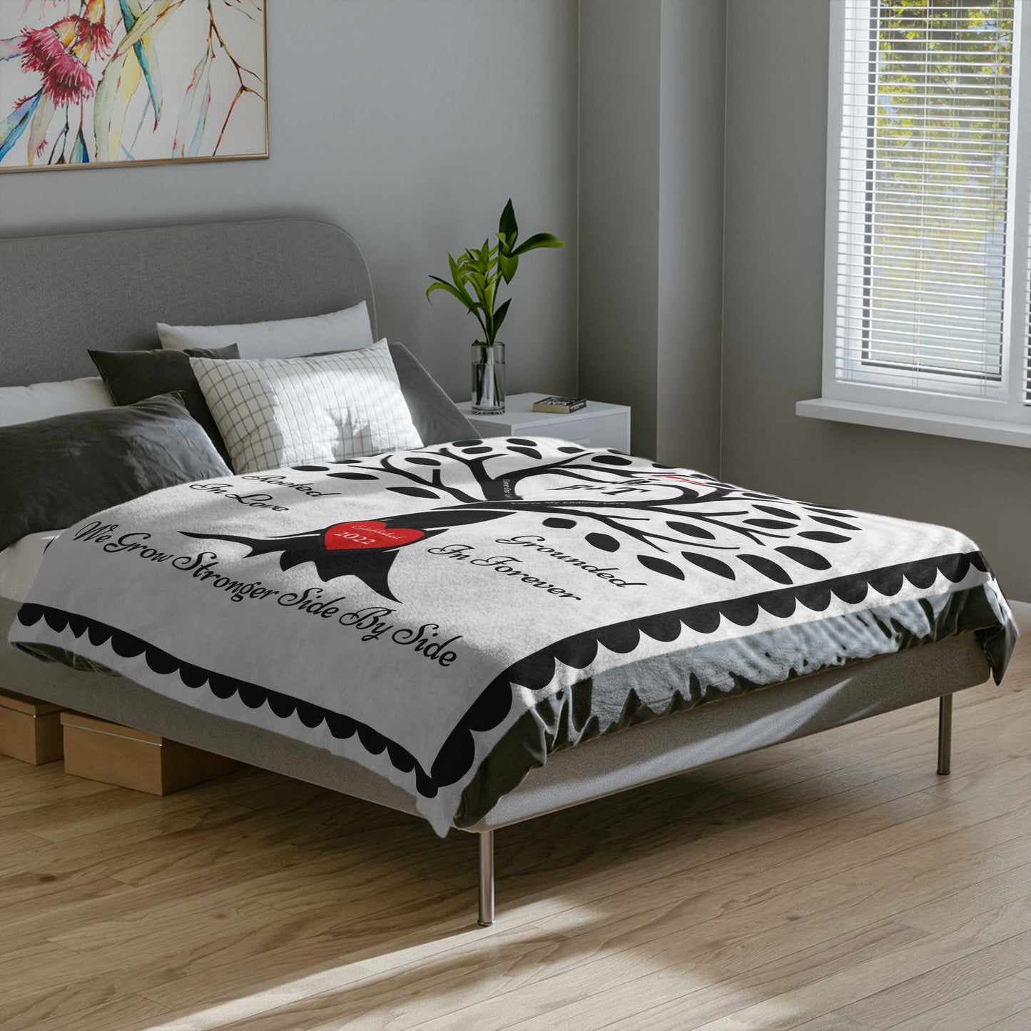 Couple's Love Birds “Rooted in Love” PERSONALIZED Initials & Established Year Blanket