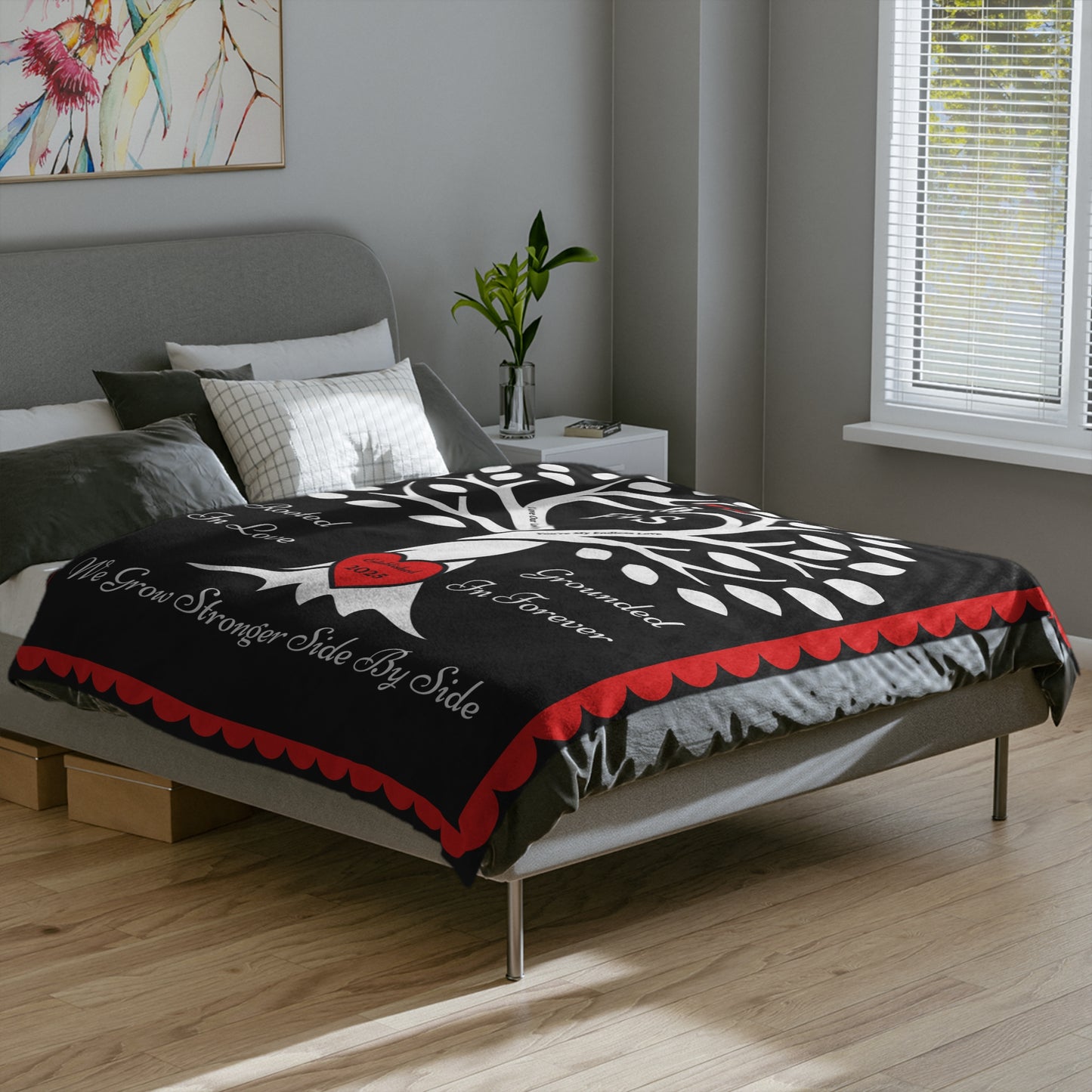 Couple's Love Birds “Rooted in Love” PERSONALIZED Initials & Established Year Blanket