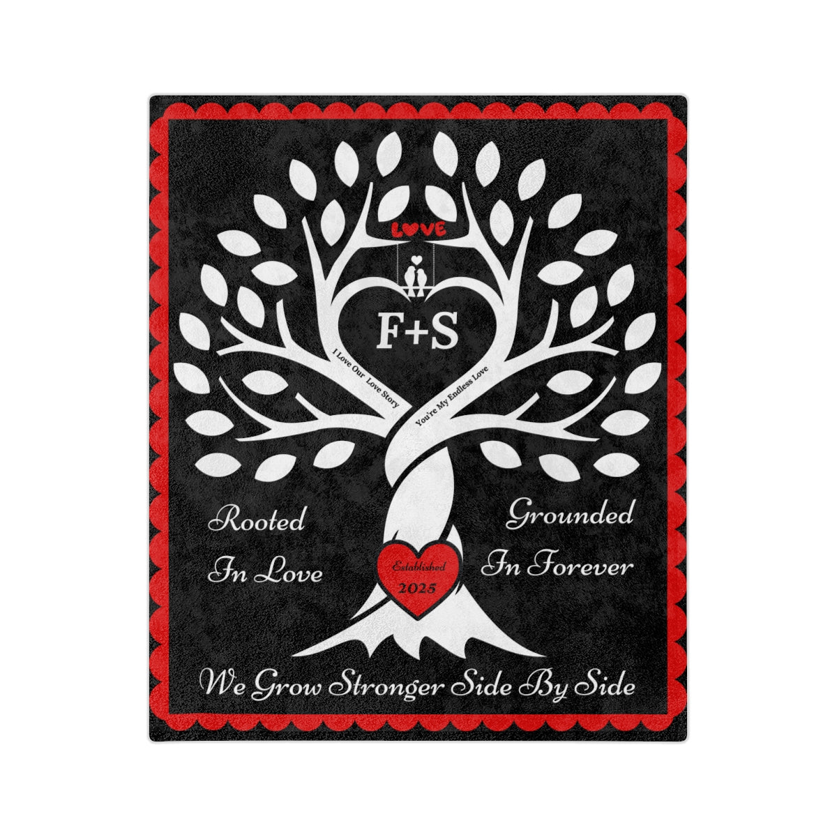 Couple's Love Birds “Rooted in Love” PERSONALIZED Initials & Established Year Blanket