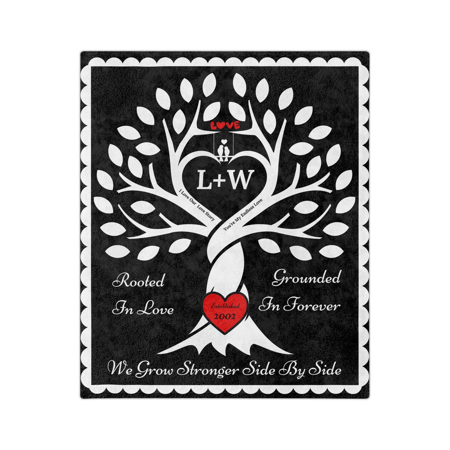 Couple's Love Birds “Rooted in Love” PERSONALIZED Initials & Established Year Blanket