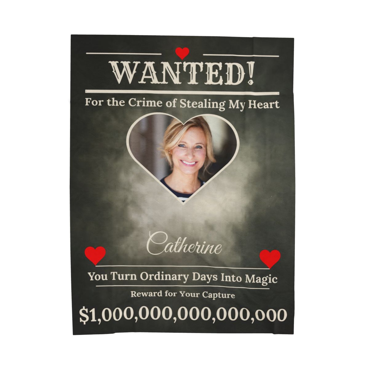 Personalized “WANTED” Love Soft Velveteen or Sherpa Blanket – Custom Photo, Name & Why Reward Poster
