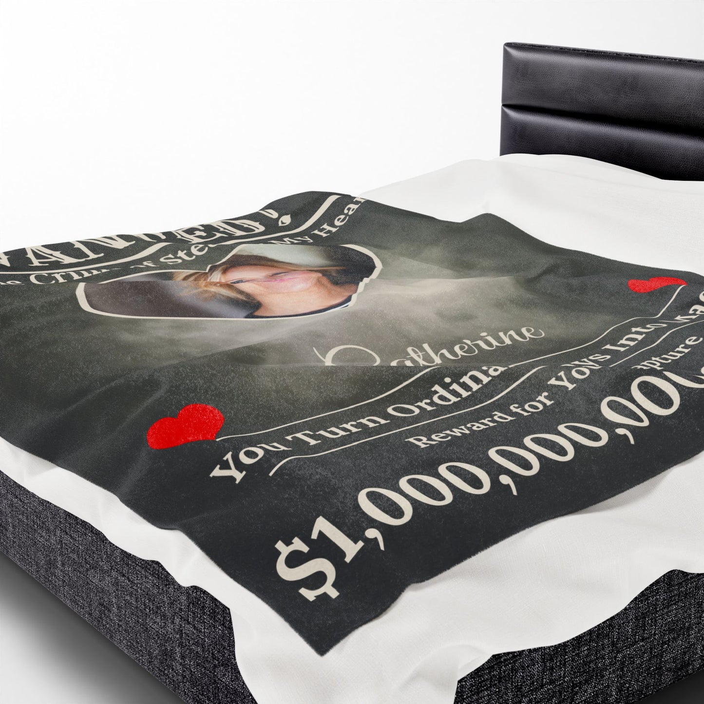 Personalized “WANTED” Love Soft Velveteen or Sherpa Blanket – Custom Photo, Name & Why Reward Poster