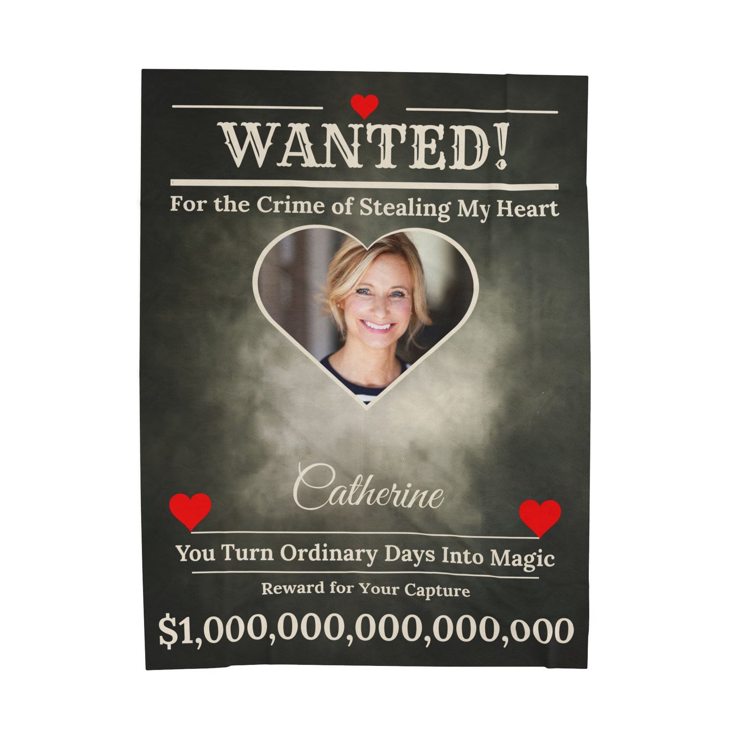 Personalized “WANTED” Love Soft Velveteen or Sherpa Blanket – Custom Photo, Name & Why Reward Poster