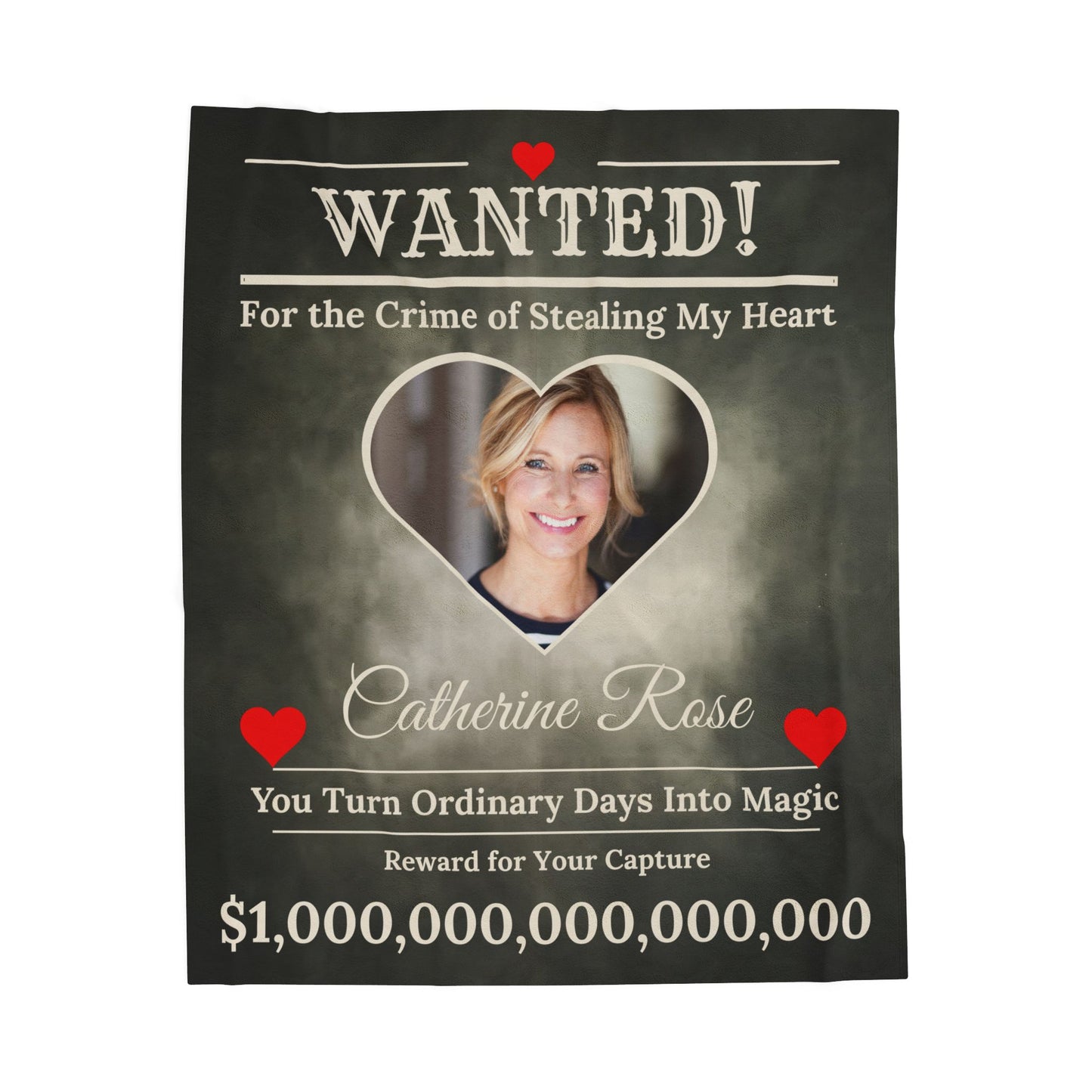 Personalized “WANTED” Love Soft Velveteen or Sherpa Blanket – Custom Photo, Name & Why Reward Poster